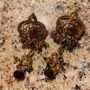 Vibrant Gold Multicolor Dangle Earrings